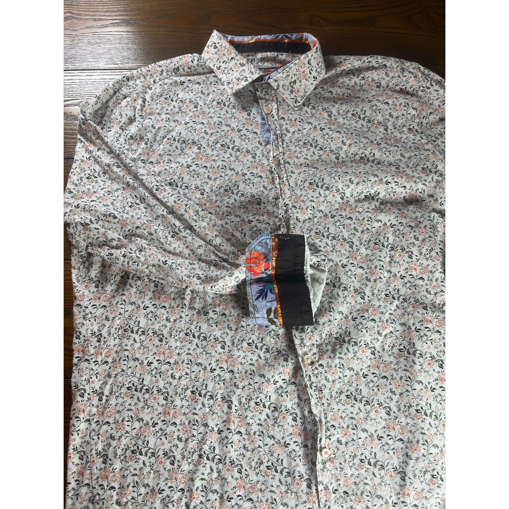 VTG Franco Negretti Shirt Mens XL Floral White Multi Long Sleeve Dress Flip Cuff